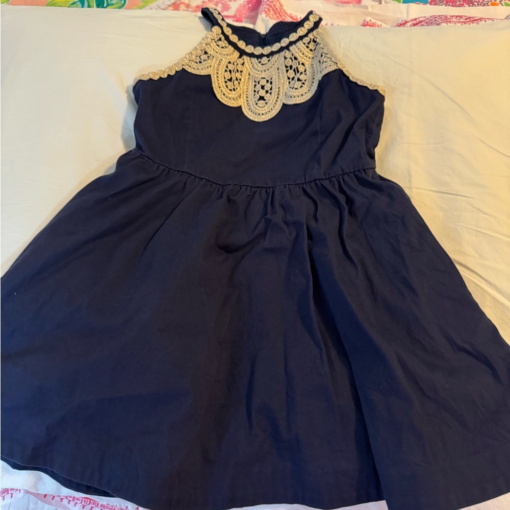 Lilly Pulitzer Elegant Navy Blue Kids Dress with Lace Trim
